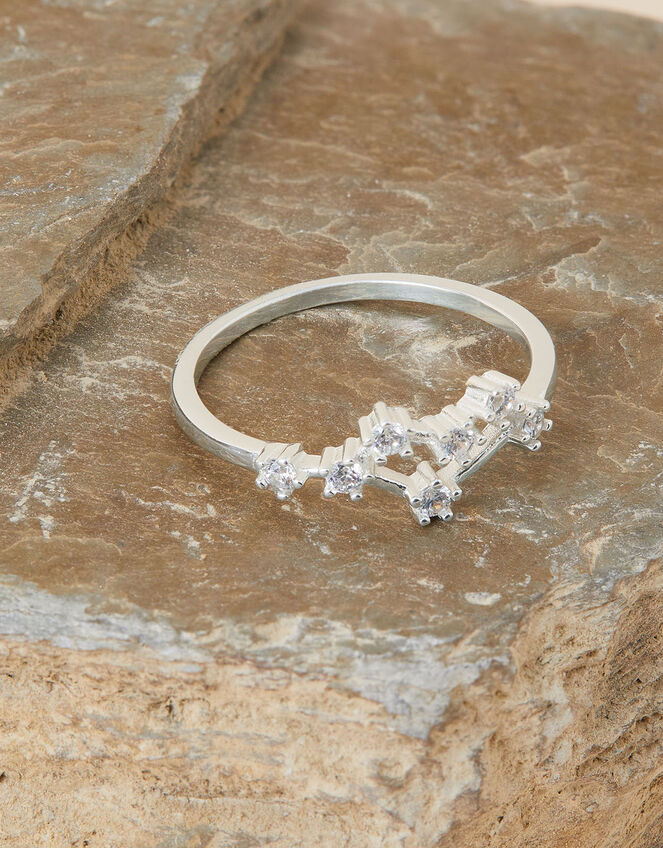 Recycled Sterling Silver Sparkly Constellation Gemini Ring, White (ST CRYSTAL), large