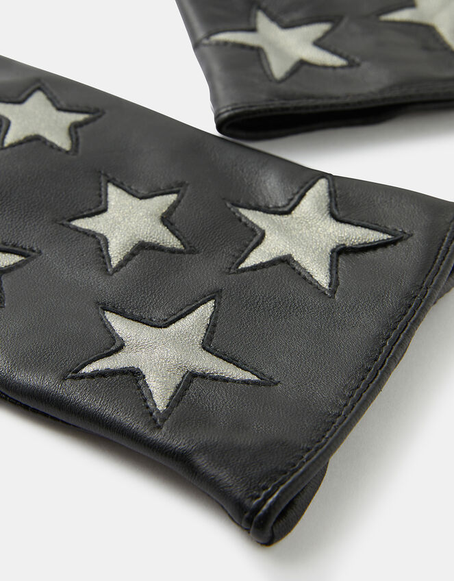 Shimmer Star Leather Gloves, Black (BLACK), large