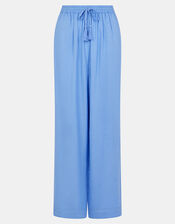 Lace Trim Wide Leg Beach Trousers, Blue (LIGHT BLUE), large