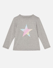 Girls Long Sleeve Star T-Shirt, Grey (GREY), large