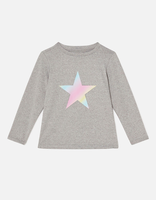 Girls Long Sleeve Star T-Shirt, Grey (GREY), large