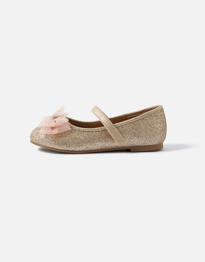 Kids Sparkle Bow Ballerina Flats, Gold (GOLD), large