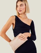 Suedette Clip Frame Clutch Bag, Nude (NUDE), large