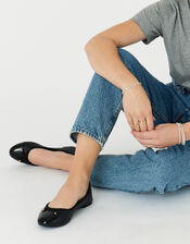 Toe Cap Bow Ballerina Flats, Black (BLACK), large