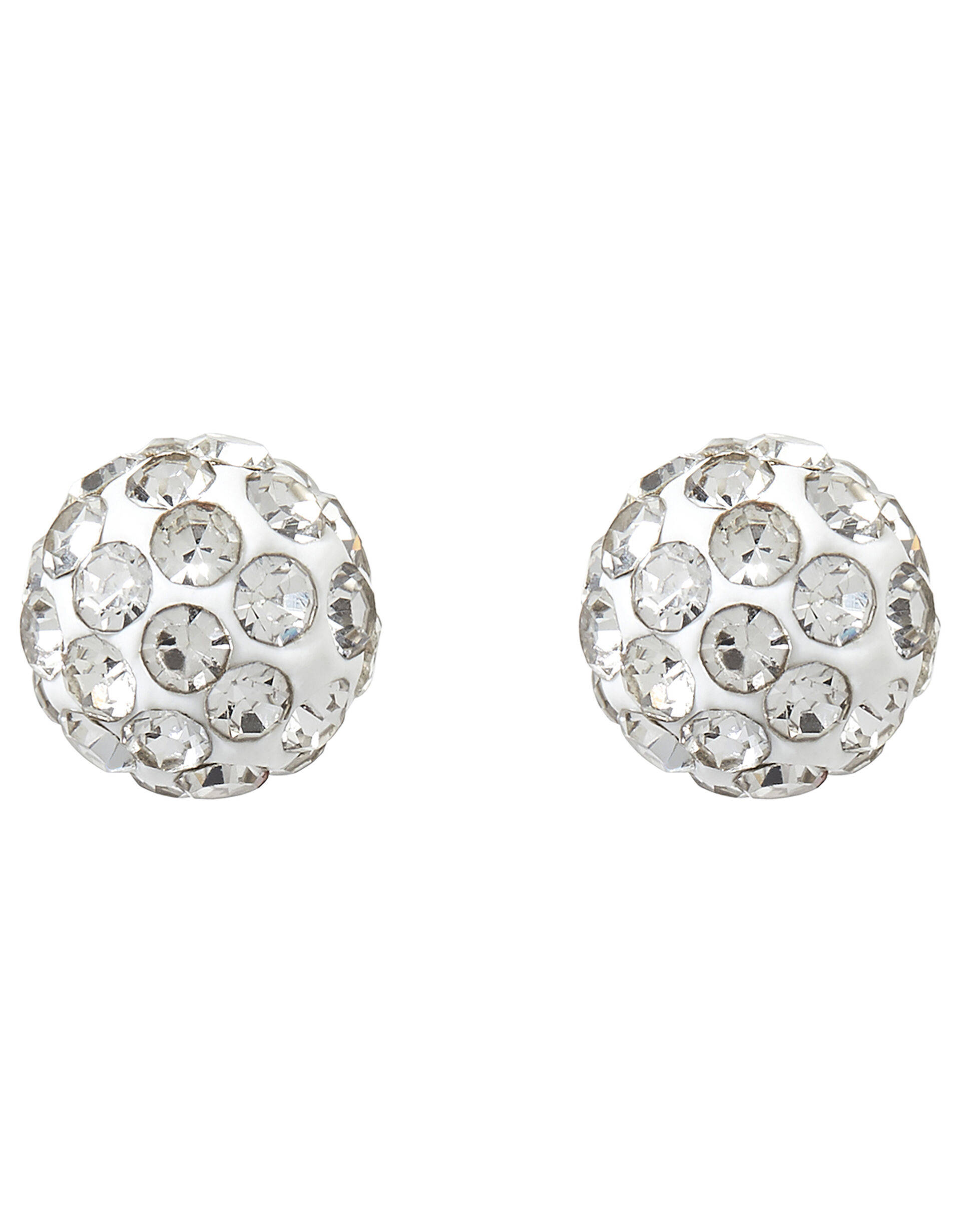 Sterling Silver Pave Ball Stud Earrings, , large