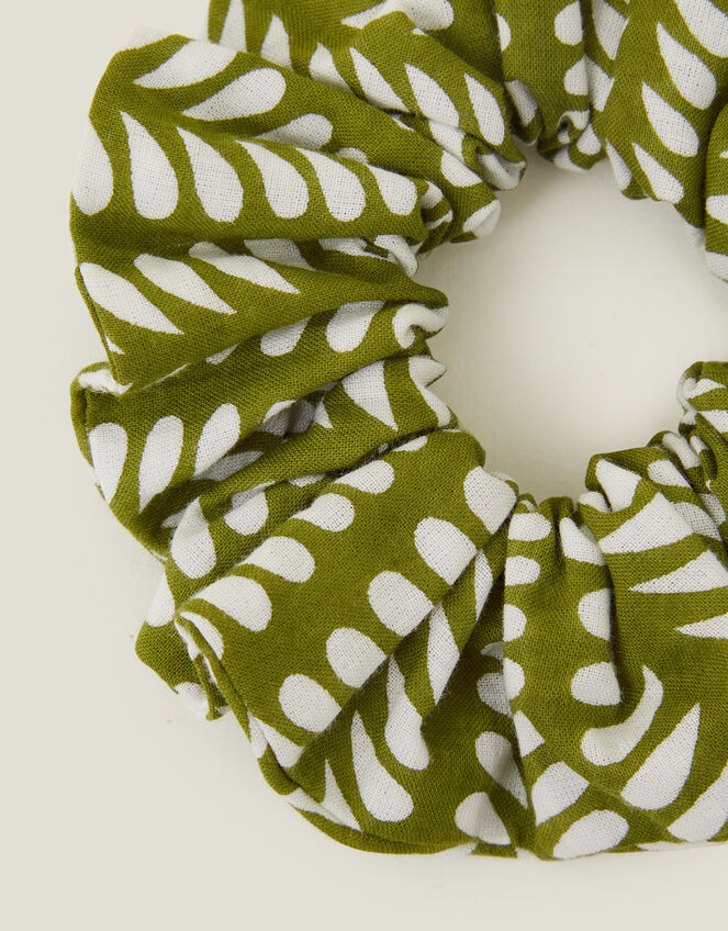 Leafy Block Print Hair Scrunchie, , large
