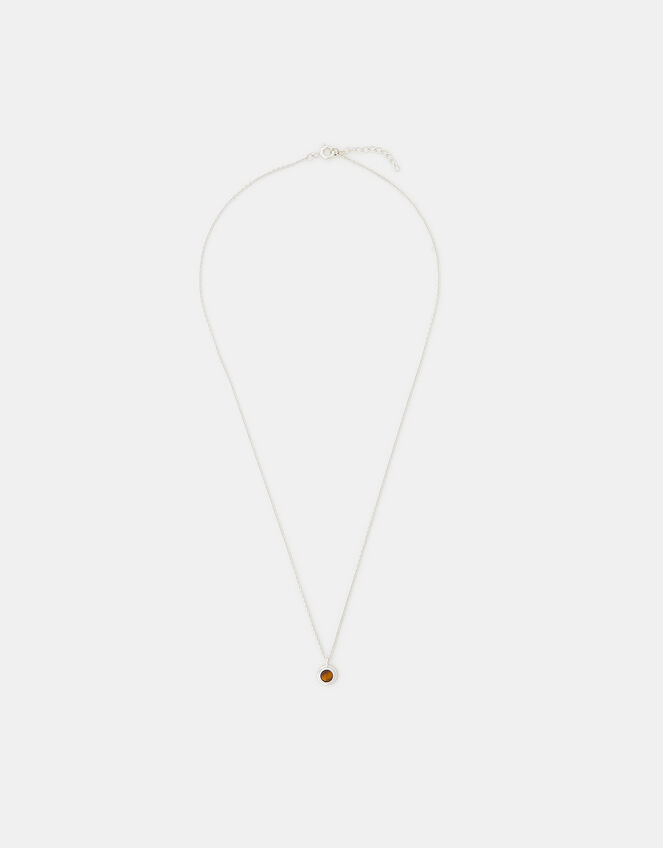 Sterling Silver Healing Stone Pendant Necklace, Brown (BROWN), large