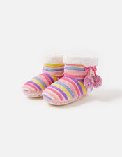 Girls Stripe Knit Slipper Boots, Multi (BRIGHTS-MULTI), large