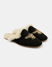 Embellished Bee Mule Slippers, Black (BLACK), large