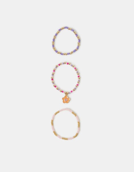 3-Pack Girls Beaded Flower Bracelets, , large