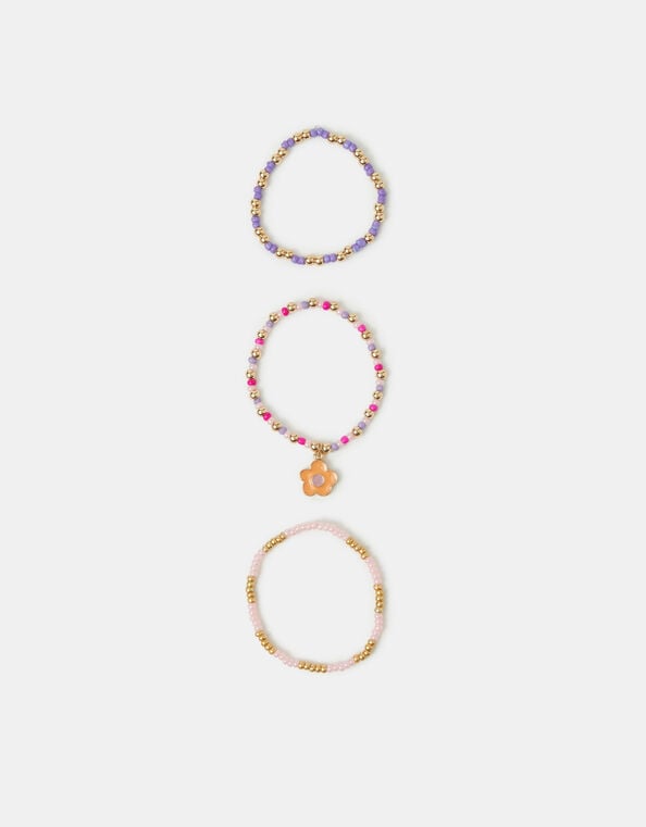 3-Pack Girls Beaded Flower Bracelets, , large