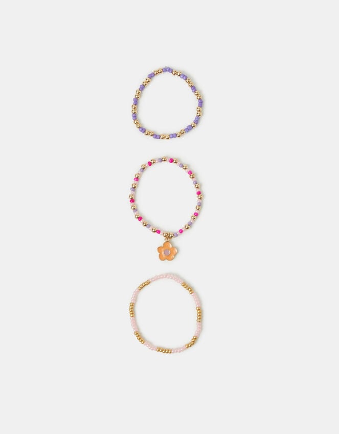 3-Pack Girls Beaded Flower Bracelets, , large