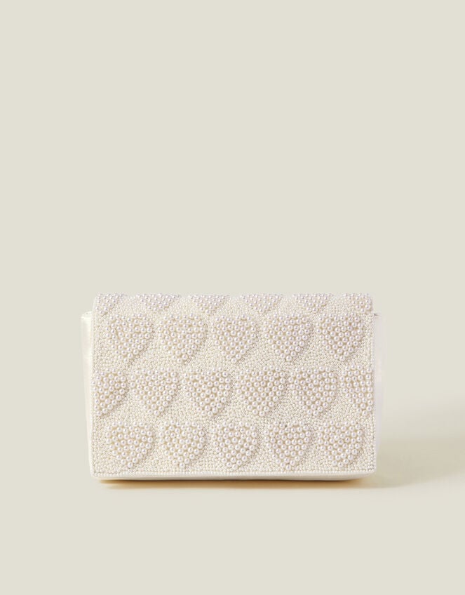 Bridal Pearl Heart Clutch Bag, , large