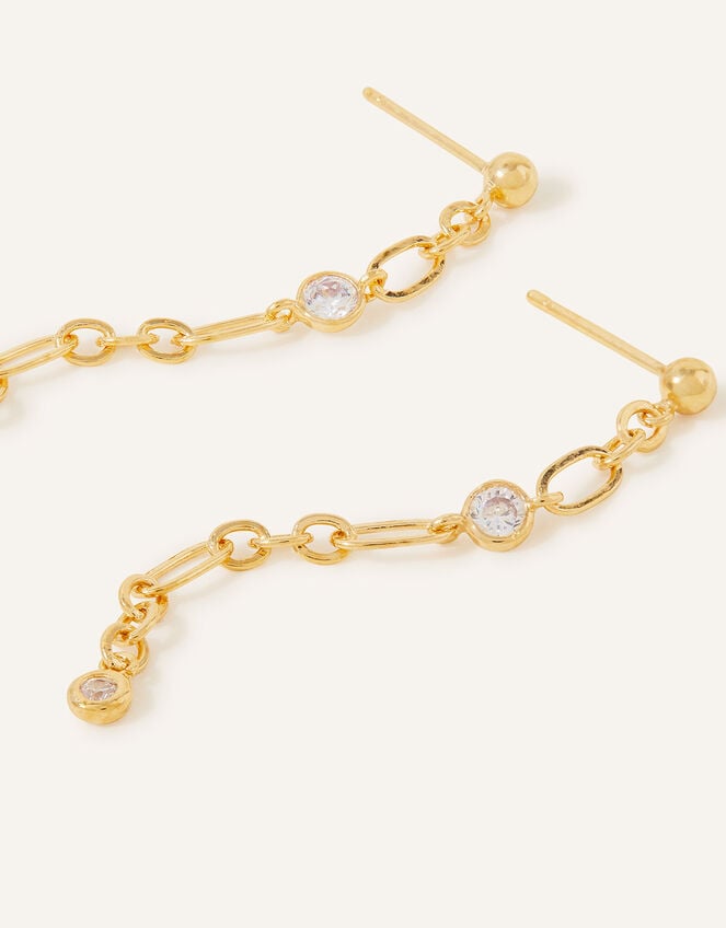 14ct Gold-Plated Sparkle Long Chain Earrings, , large
