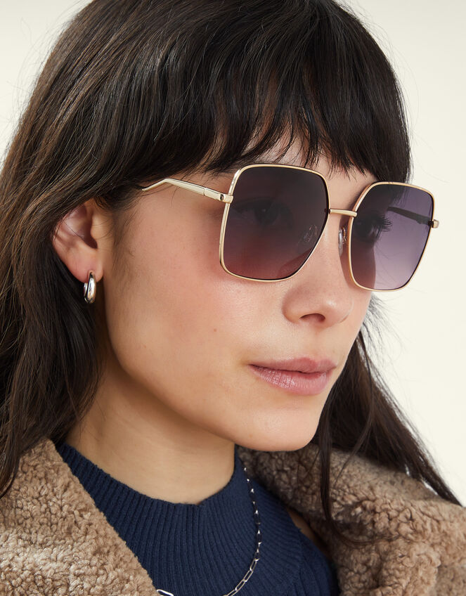Oversized Metal Square Sunglasses, , large