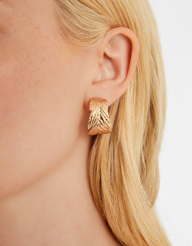 Textured Leaf Hoop Earrings, , large