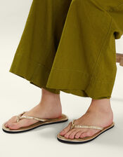 Sun Embroidered Seagrass Flip Flops, Gold (GOLD), large