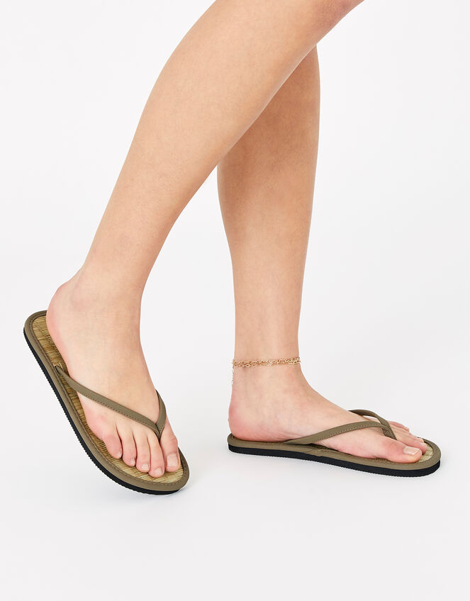Plain Seagrass Flip Flops , Green (KHAKI), large