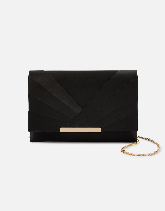 Satin Clutch Bag, Black (BLACK), large
