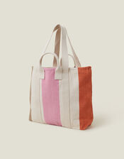 Colourblock Stripe Canvas Tote Bag, , large
