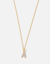 Gold Vermeil White Topaz Initial Necklace , Gold (GOLD), large