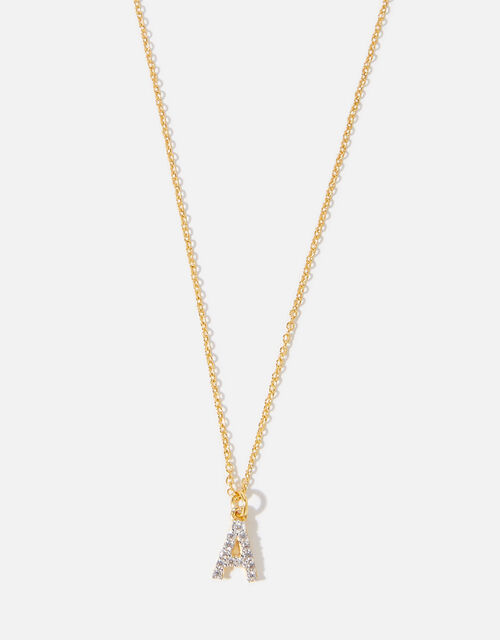 Gold Vermeil White Topaz Initial Necklace , Gold (GOLD), large