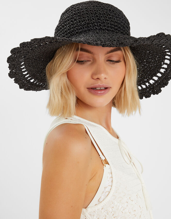 Scallop Floppy Straw Sun Hat, , large