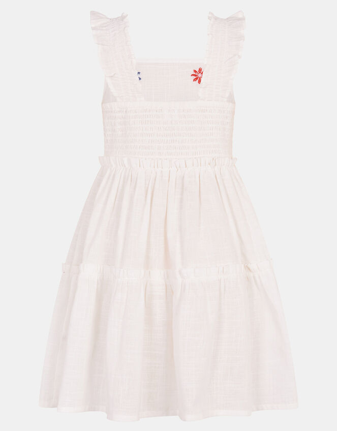 Girls Floral Embroidered Dress, White (WHITE), large