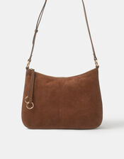 Curved Suede Crossbody Bag, , large
