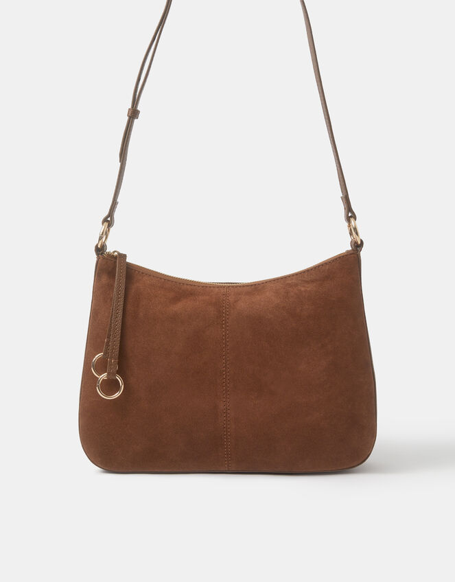 Curved Suede Crossbody Bag, , large