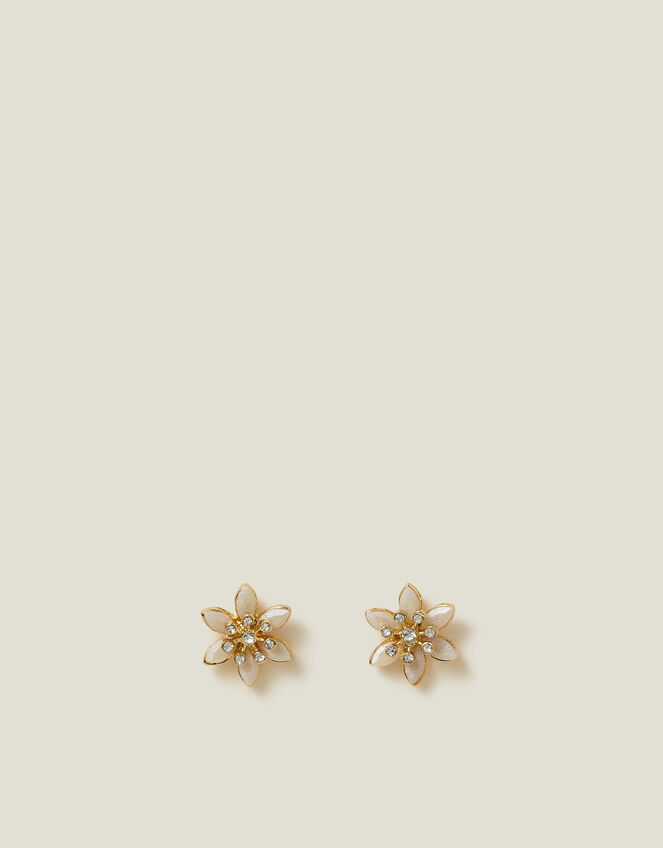 Diamante Flower Stud Earrings, , large