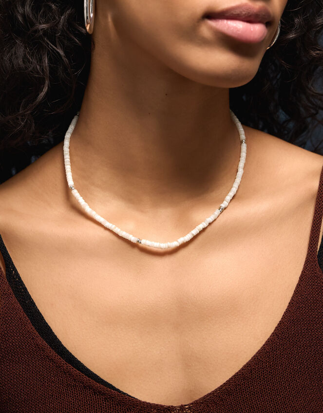 Sterling Silver-Plated Shell Beaded Necklace, , large