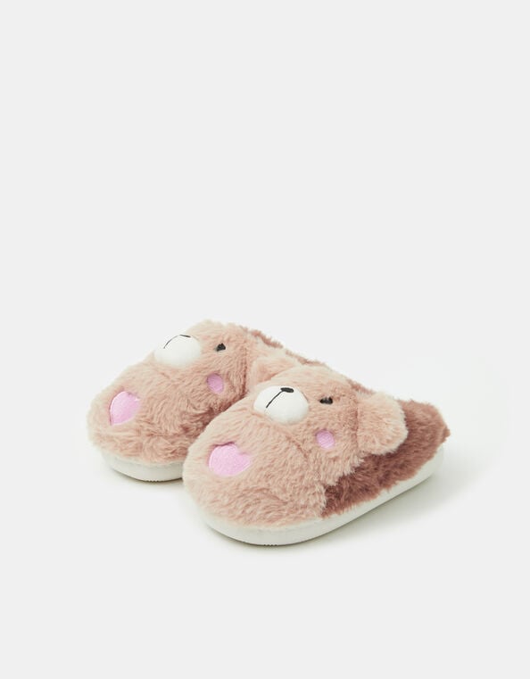 Girls Teddy Bear Slippers, Natural (NATURAL), large