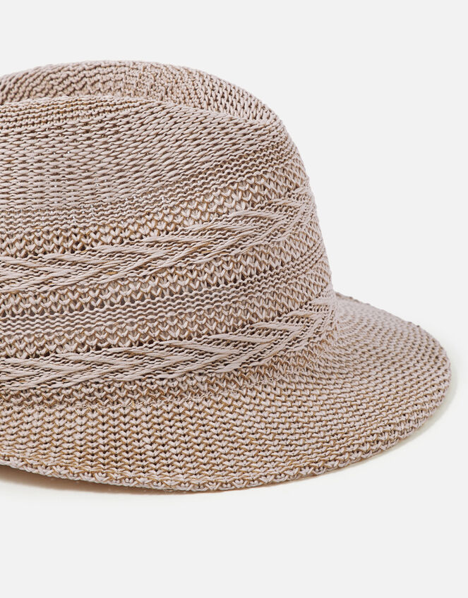 Packable Chevron Trilby Hat, Natural (NATURAL), large
