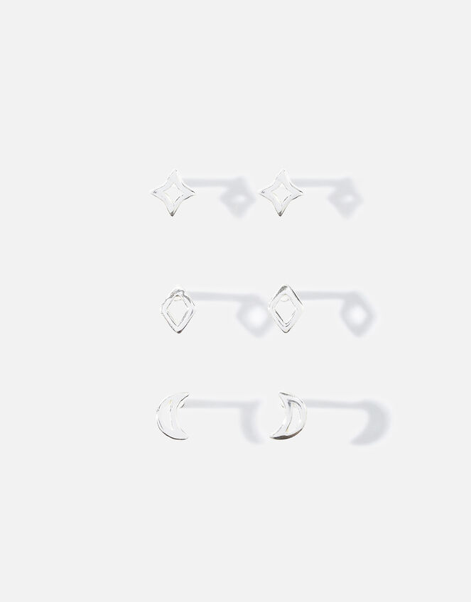 Sterling Silver Cut-Out Celestial Stud Set, , large