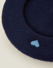 Heart Wool Beret, Blue (BLUE), large