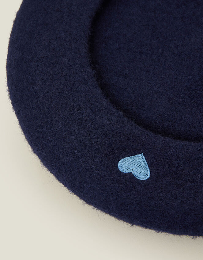 Heart Wool Beret, Blue (BLUE), large