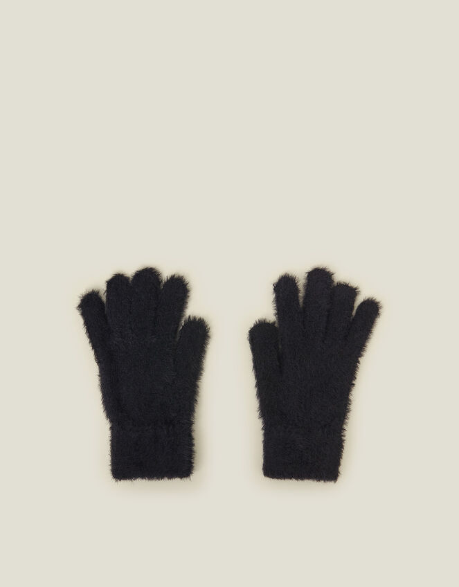 Super-Stretch Fluffy Knit Gloves, Black (BLACK), large