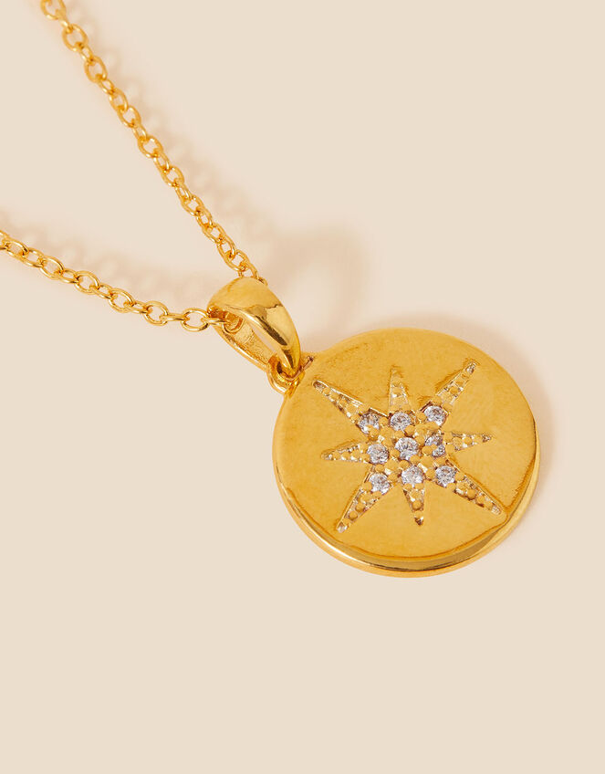 Gold-Plated Sparkle Star Coin Pendant Necklace, , large