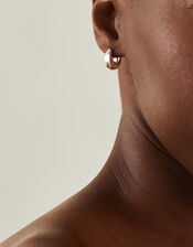 Sterling Silver-Plated Chunky Gemstone Star Hoop Earrings, , large