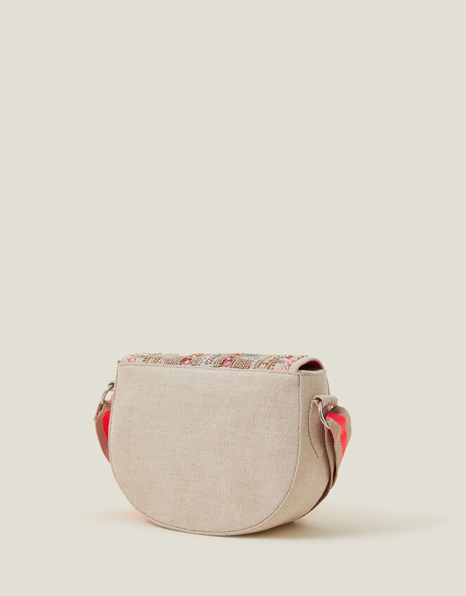 Floral Embroidered Saddle Bag, , large