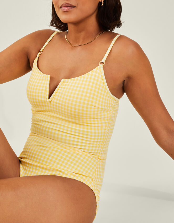 V-Front Gingham Swimsuit, Yellow (YELLOW), large