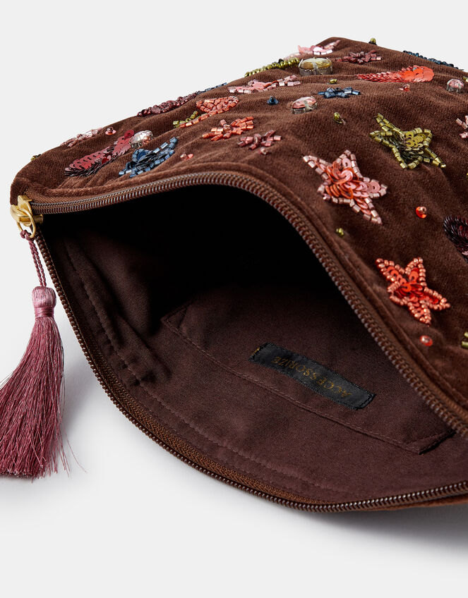 Large Celestial Embellished Velvet Pouch, , large