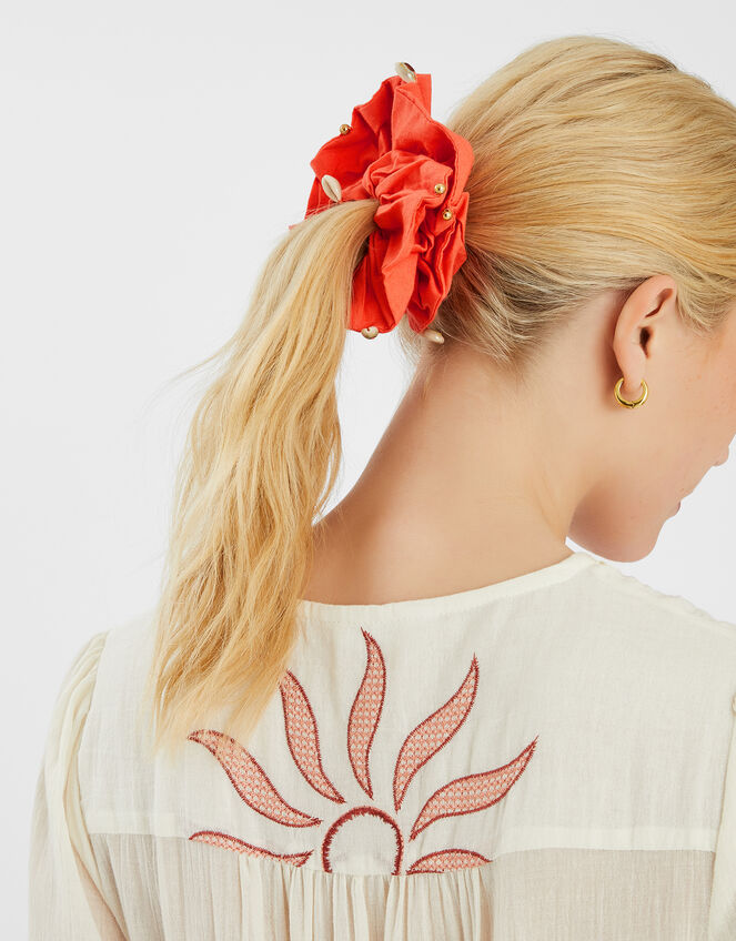 Shell Embellished Hair Scrunchie, , large