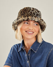 Faux Fur Bucket Hat, Leopard (LEOPARD), large