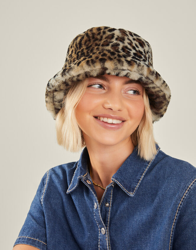 Faux Fur Bucket Hat, Leopard (LEOPARD), large