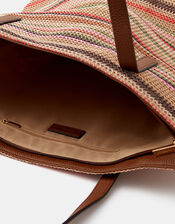 Woven Stripe Raffia Shoulder Bag, , large