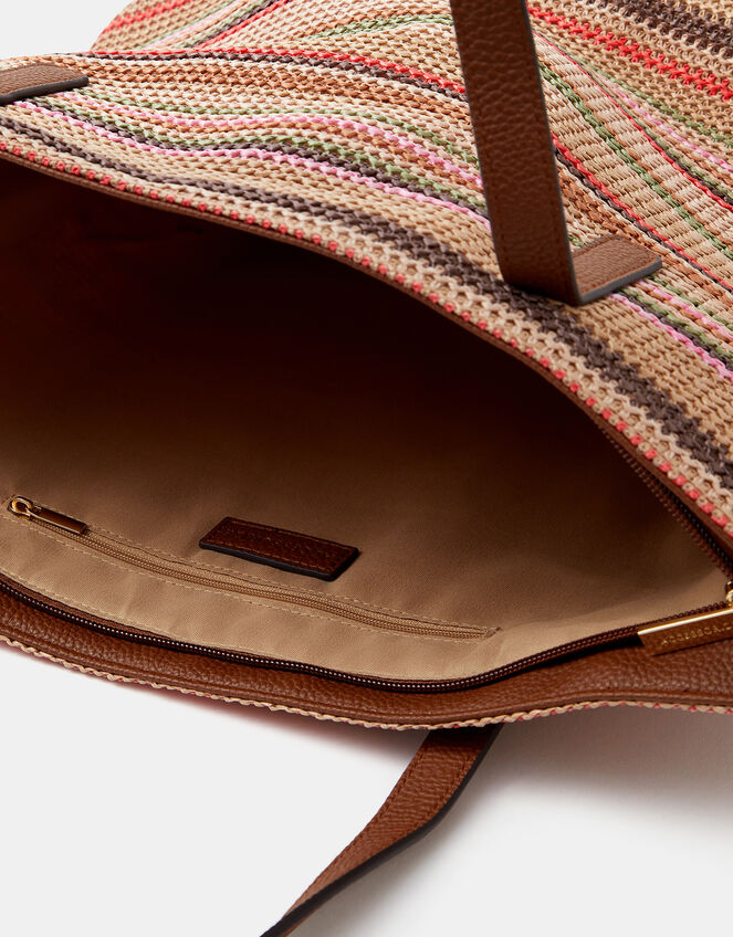 Woven Stripe Raffia Shoulder Bag, , large