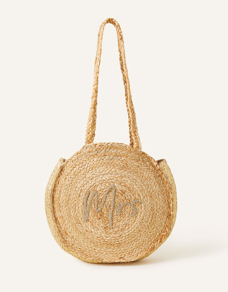 Beige and Blue Stripe Circle Straw Shoulder Tote Beach Bags