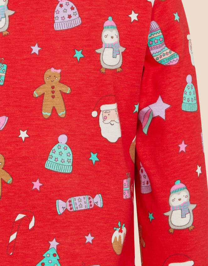 Girls Christmas Print Pyjama Set, Red (RED), large